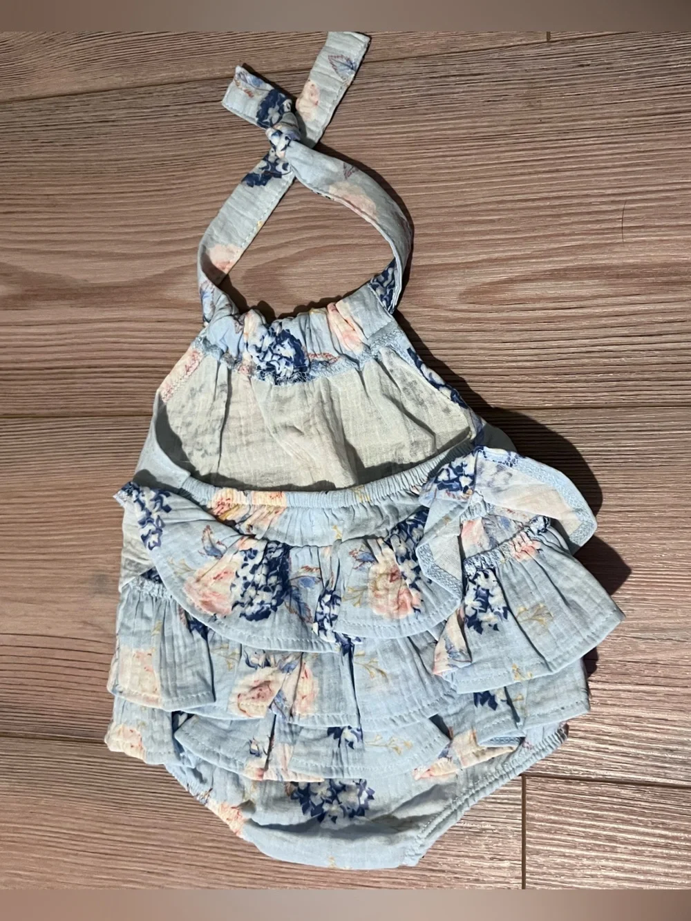 Mud Pie Light Blue Floral Ruffle Romper